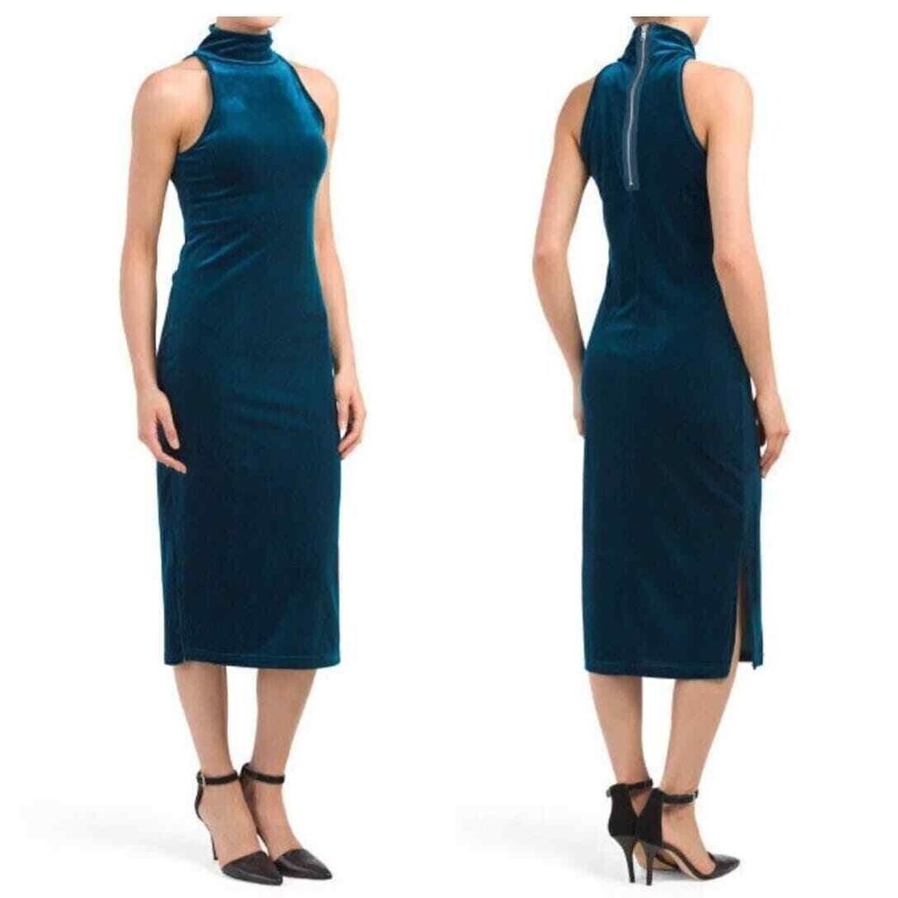 Torn by Ronny Kobo Dress Medium Teal Blue Velvet Larissa Bodycon Sleeveless